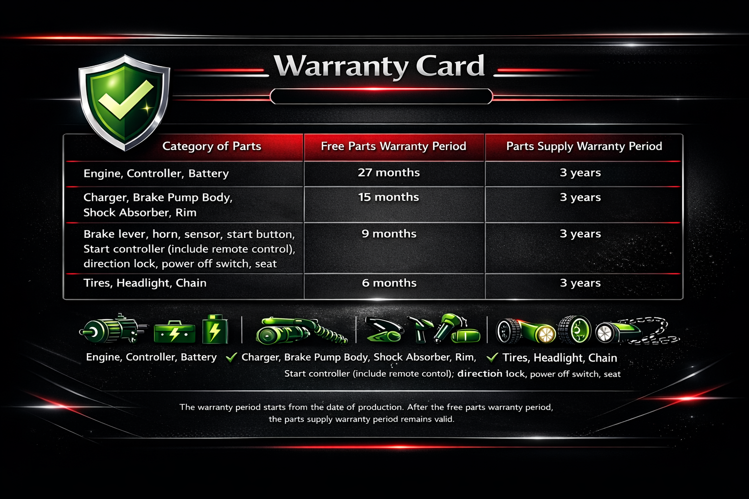 Voltdrip moto electric off road motorcycle-warranty card